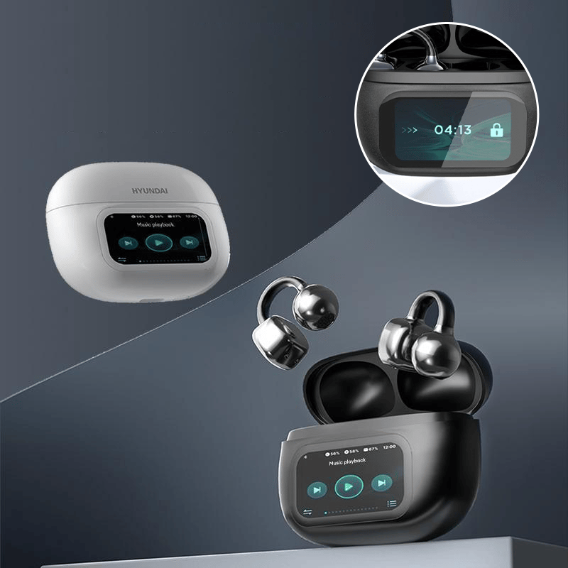 Clip-On Ear LCD Full Color Touch Screen Audio Wireless Headphones