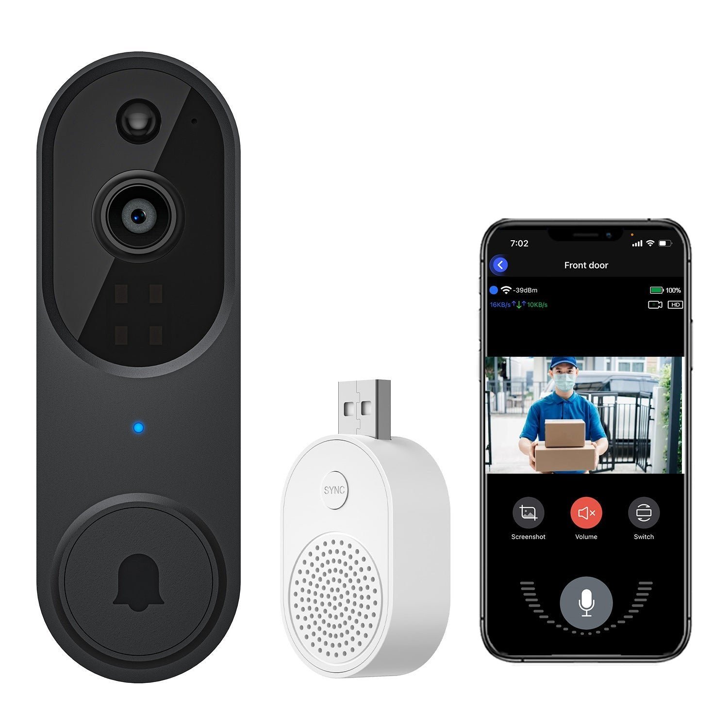 Wireless Smart Doorbell Surveillance Camera with HD Night Vision