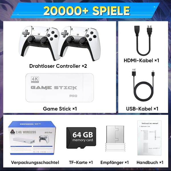 Retro-Spielkonsole mit zwei drahtlosen Controllern