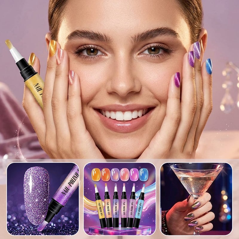 Cat eye gel nail polish pen and precision application design