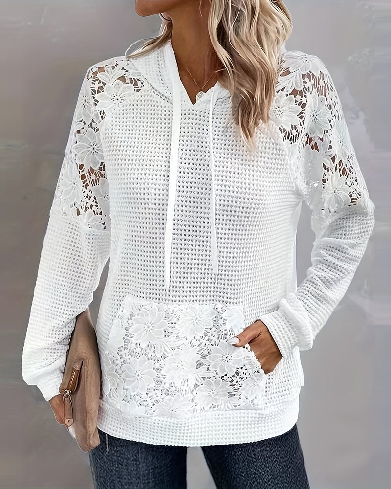 Elegant solid color lace patchwork hoodie