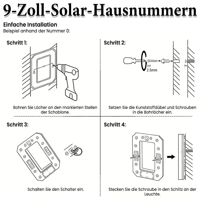 Solarbetriebene Hausnummernleuchte für den Außenbereich