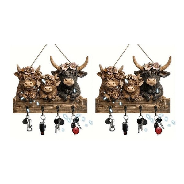 Highland Cow Wooden Key Holder Decor