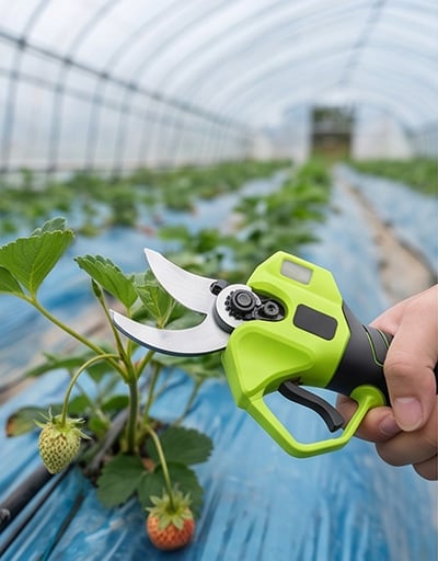 Cordless electric pruning shears used on garden stems