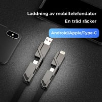 4-i-1 platt flätad anti-tangle-laddarsladd med kardborre