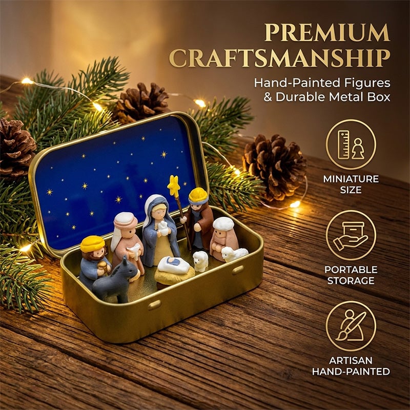 Mini Christmas Nativity Set in Tin Box