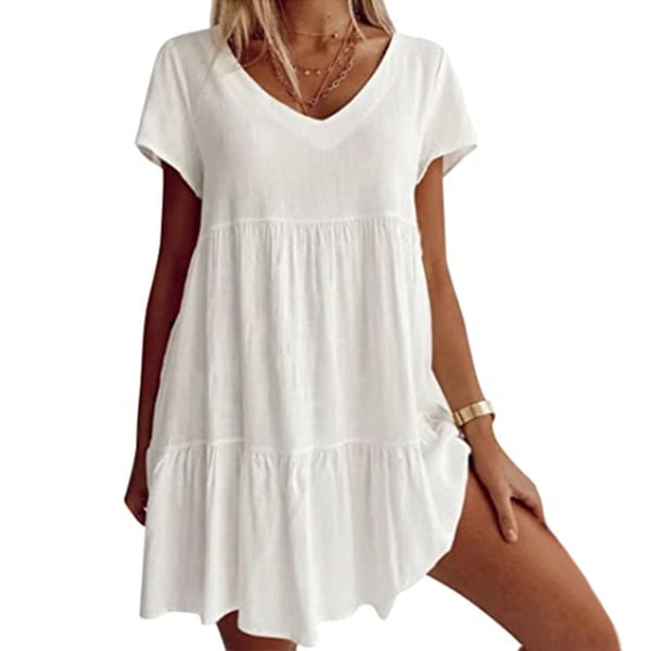 V-Ausschnitt Lässiges Kurzarm Kleid