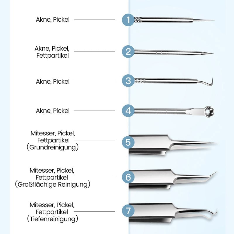 Werkzeugset zur Mitesserentfernung aus Edelstahl