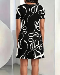 Line Print Crew Neck Dress
