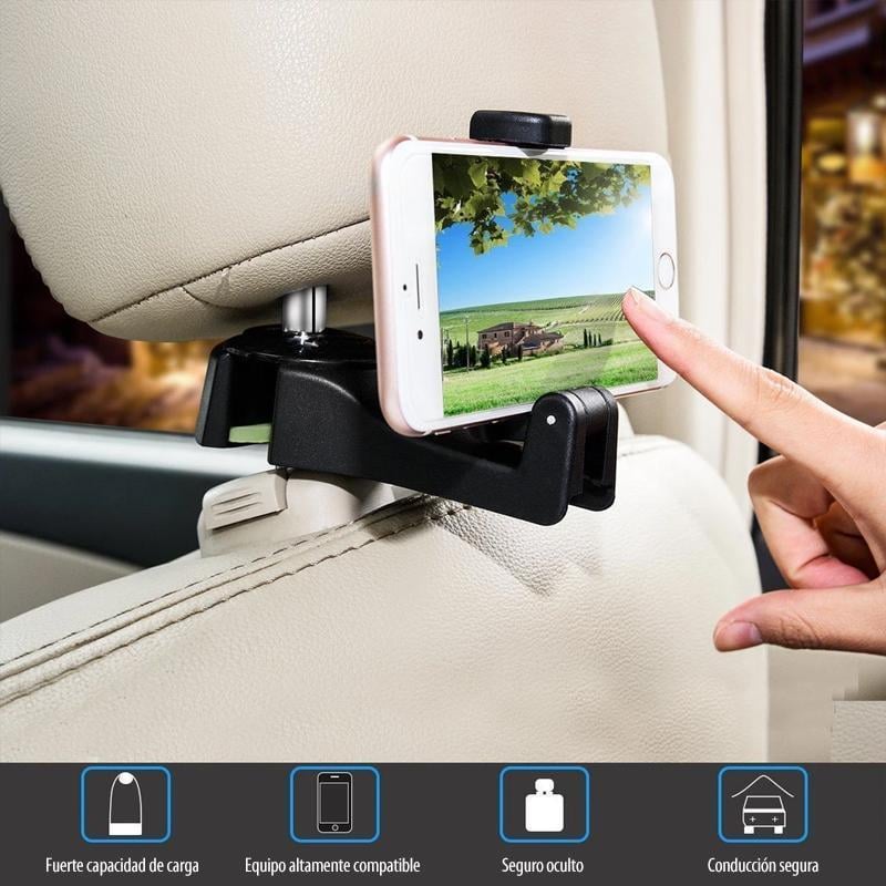 Gancho trasero para asiento de coche con soporte para teléfono móvil (2 piezas)