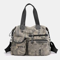 Women's Large Canvas Top Handle Tote Travel Bag, Vintage Weekender PrintedShoulder Bag