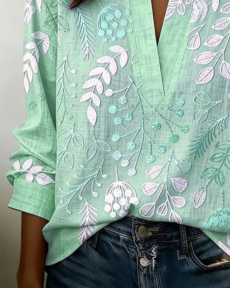 Floral Stand-Collar Blouse