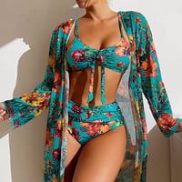 Bikini trois pièces à fleurs