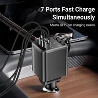 7-in-1 Universal Retractable Car Charger with Intelligent Voltage Display