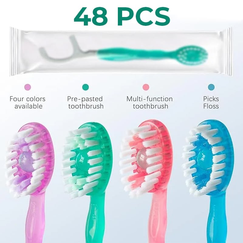 Mini Toothbrush 5 in 1 Tool (Toothpaste + Floss + Pick + Tongue Scraper) Portable Travel Set