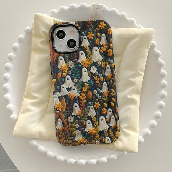 Tegnefilm etui til spøgelse og blomstermønster