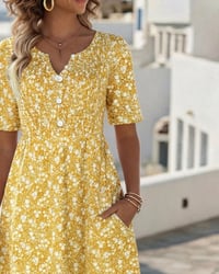 V-Neck Short-Sleeved Floral Dress