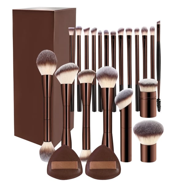 20-piece coffee-coloured makeup brush set