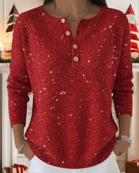 Långärmad Pullover Med Rund Hals Och Knappar