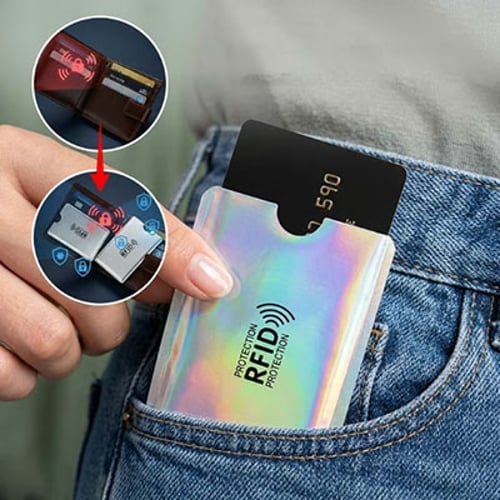 RFID blocking sleeve placed inside a wallet