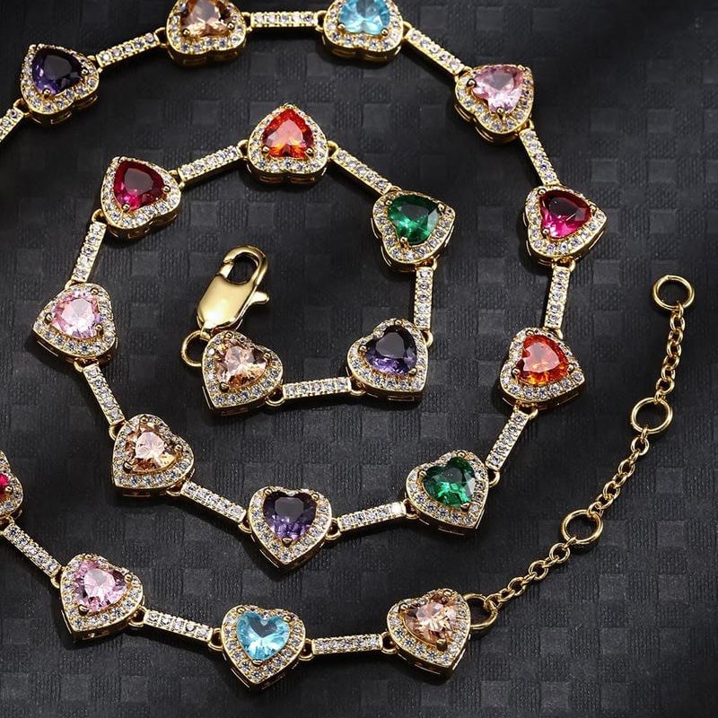 Heart Shaped Colorful Zirconia Necklace