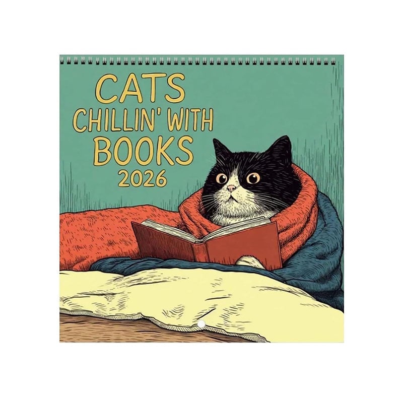 Cats Chillin' with Books 2026 Wall Calendar