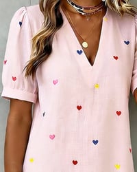 Buntes Herz-Print-Kleid Mit V-Ausschnitt