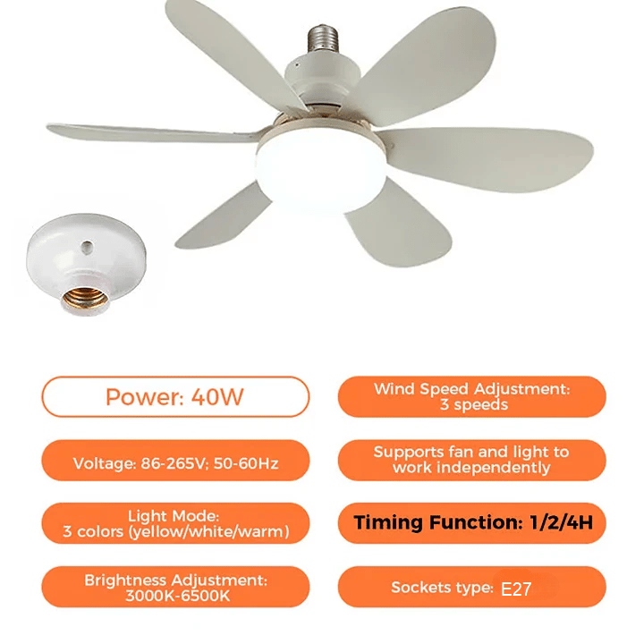2-in-1 LED Ceiling Fan Light with Remote Control, E27/B22 Base
