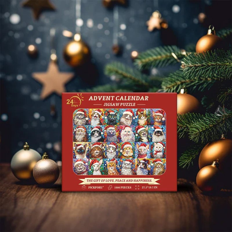 🎄Hot Sale 49%OFF🌟Happy Christmas Cats Advent Calendar Jigsaw Puzzle