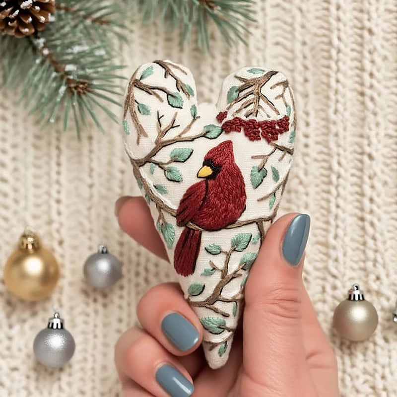 DIY Heart Shaped Hand Embroidered Christmas Ornament/Ornament Kit