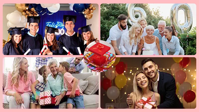 Boxes for anniversary, graduation, and Valentine's Day