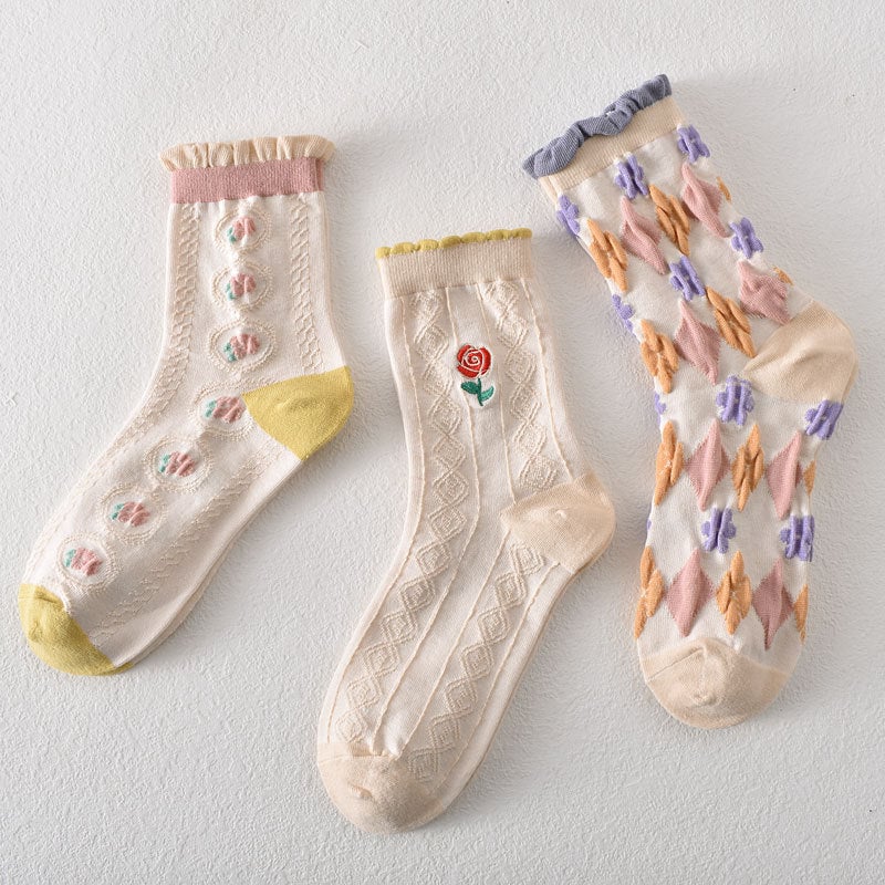 10 Pairs Women's Pink Floral Cotton Socks
