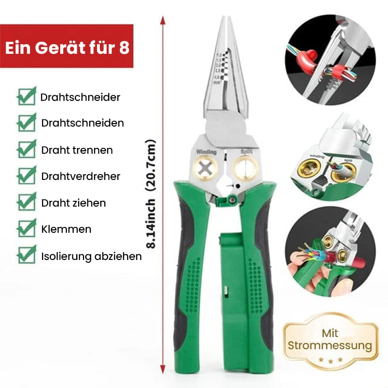 8-in-1 Schwerlast-Drahtabisolierzange mit Spannungsprüfer