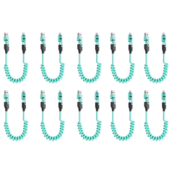 Spring retractable 4 in 1 65w fast charging data cable