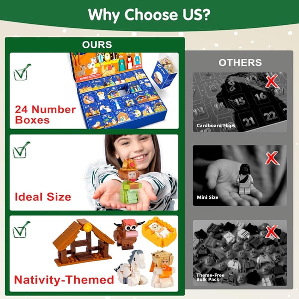 2025 Nativity Advent Calendar – 24-Day Building Block Set Christmas Countdown Gift