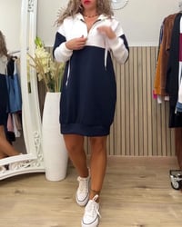 Hooded contrast sweatshirt dress
