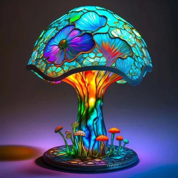 🍄Lampe de table en verre teinté série de plantes🍄