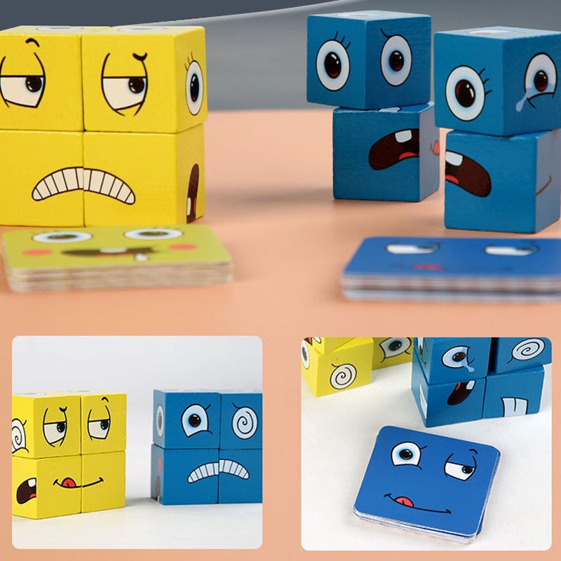 Wooden Face Cube Expression Matching Puzzle