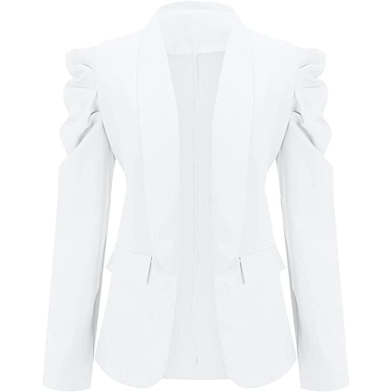 Women's Casual Lapel Blazer Puff Sleeve Open Front Work Blazer Suit