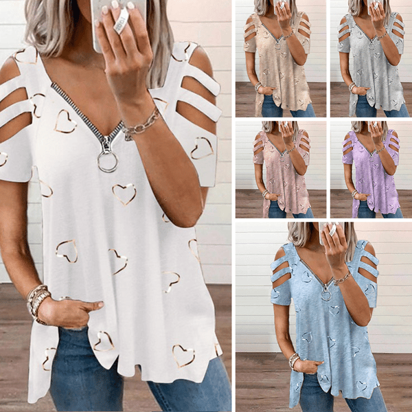 Camiseta con cuello de pico y cierre de cremallera