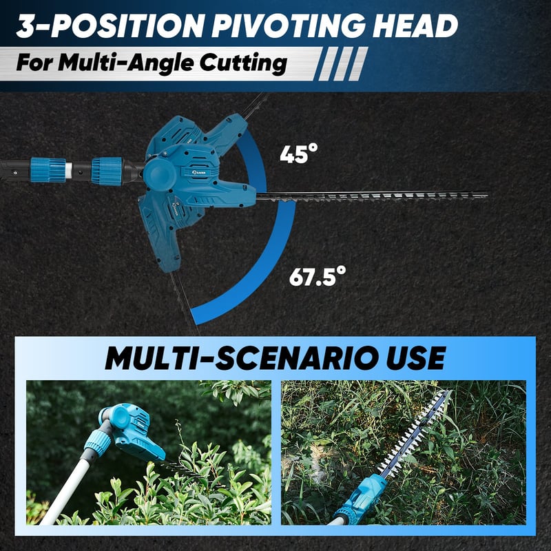 SAKER® 22V 2-in-1 Cordless Pole Saw 7-inch and Pole Hedge Trimmer 16-inch