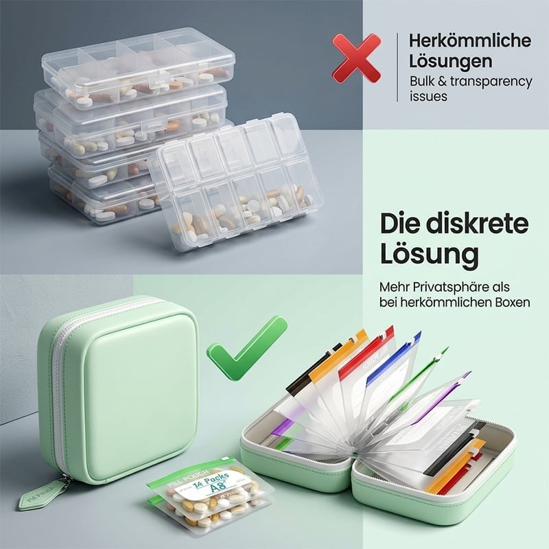 Premium wasserdichtes PU-Reisepillenorganizer-Set