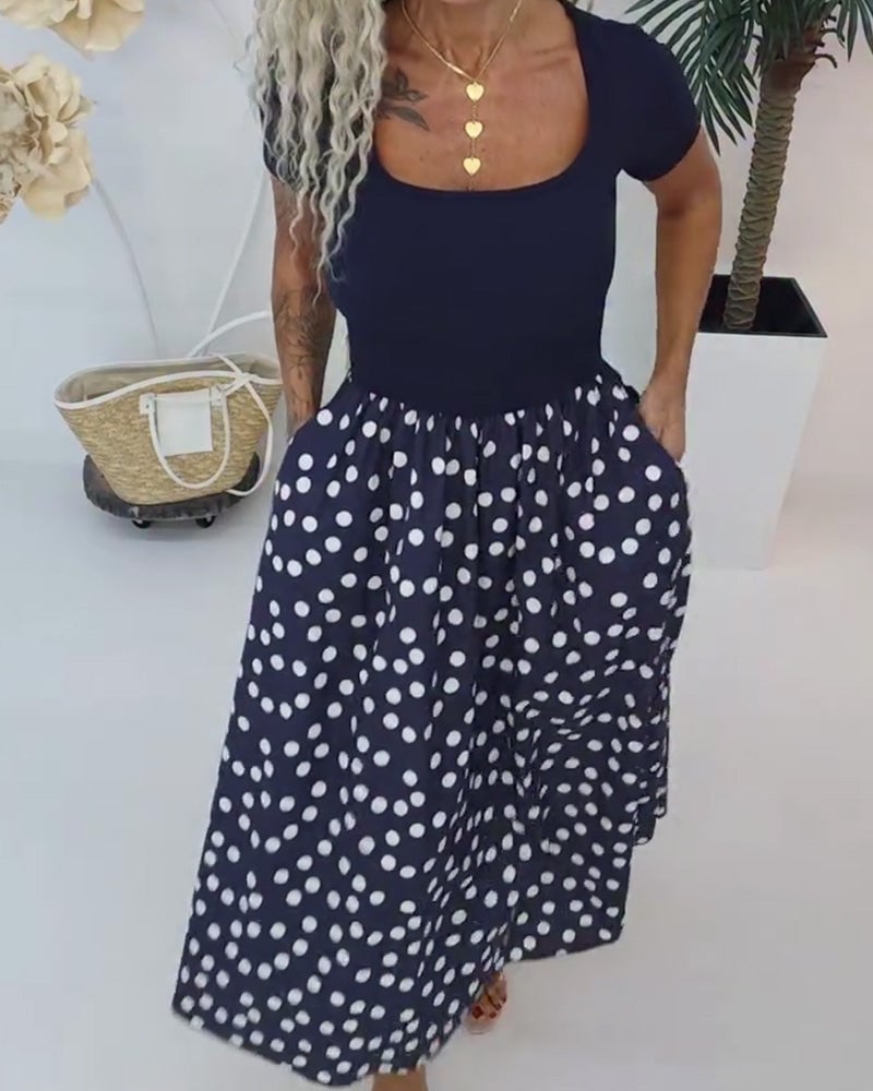 Square Neck Polka Dot Patchwork Dress