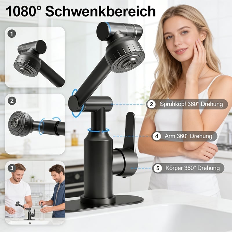 1080° Drehbarer Multifunktions-Wasserhahn aus Edelstahl
