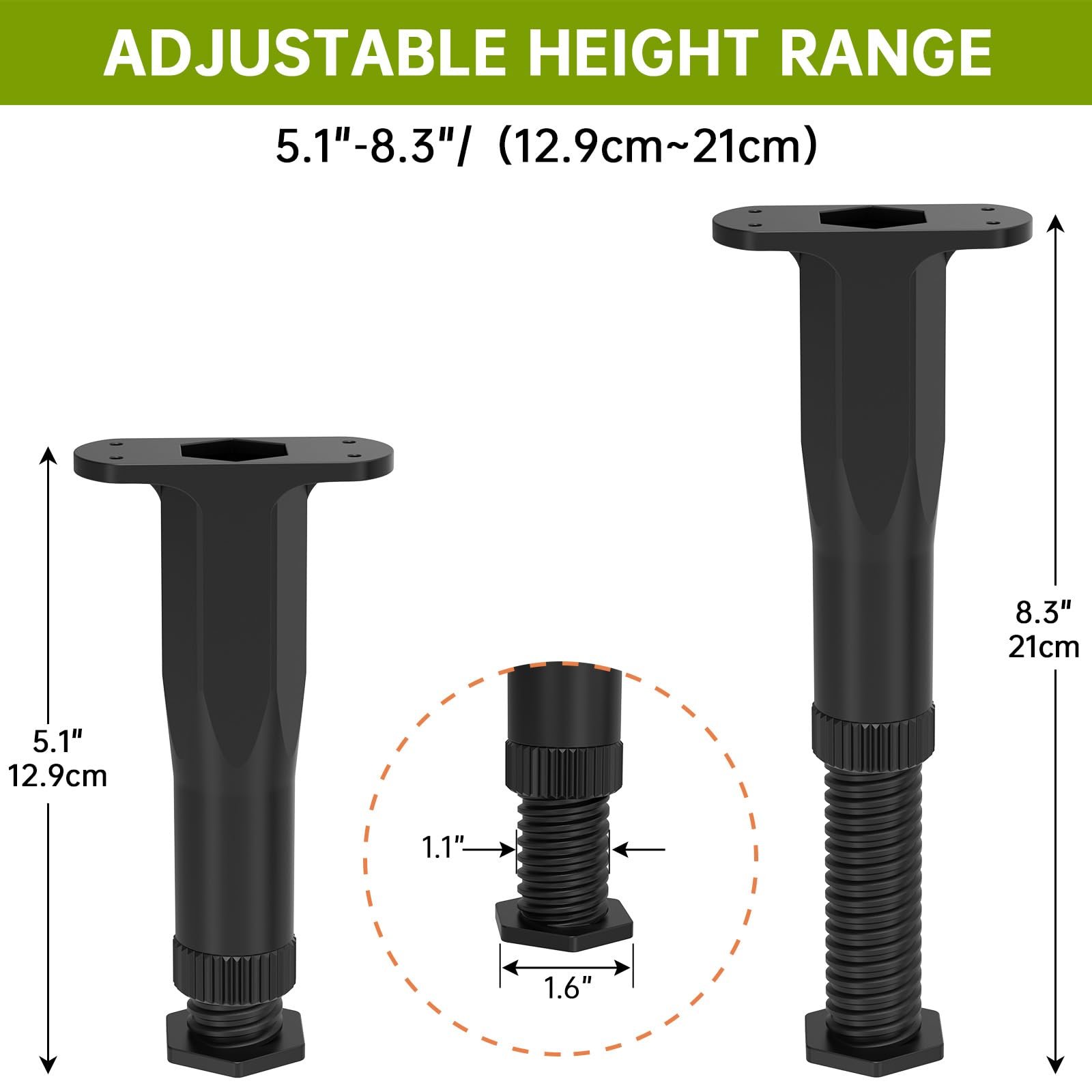 Sakerplus 6 Pcs Adjustable Height Bed Support Legs