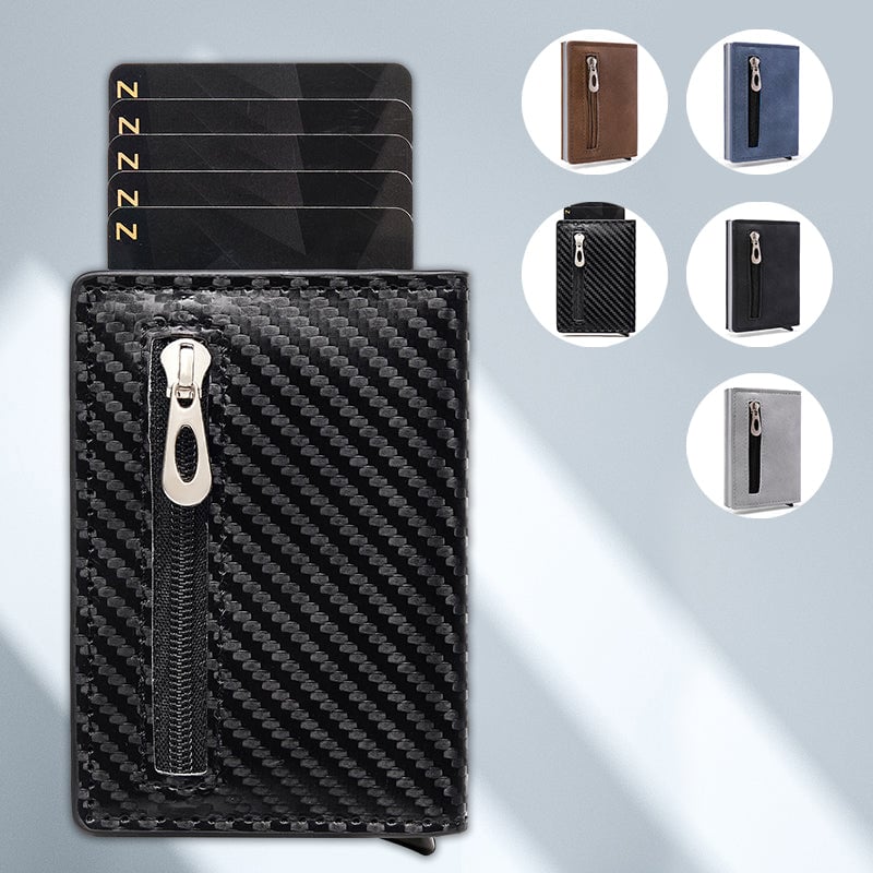 Anti-magnetic RFID card holder with zipper for men