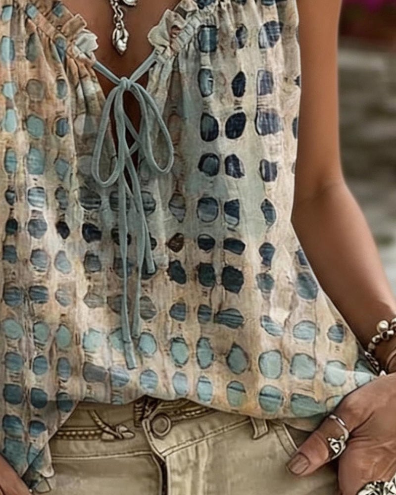 Polka Dot Print Ruffle Tank Tops