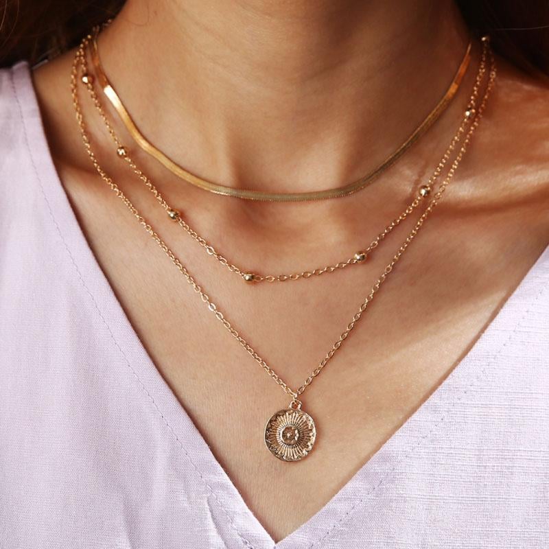 Simple Multi-Layer Lotus Pendant Necklace