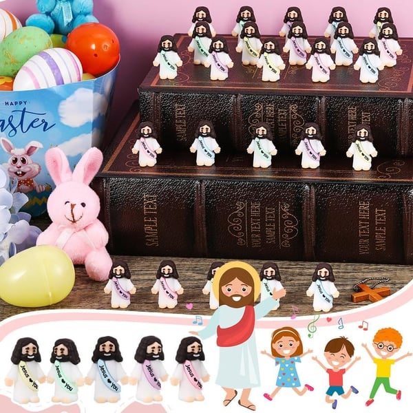 Mini-Jesus-Figuren mit dem Slogan „Jesus liebt dich“