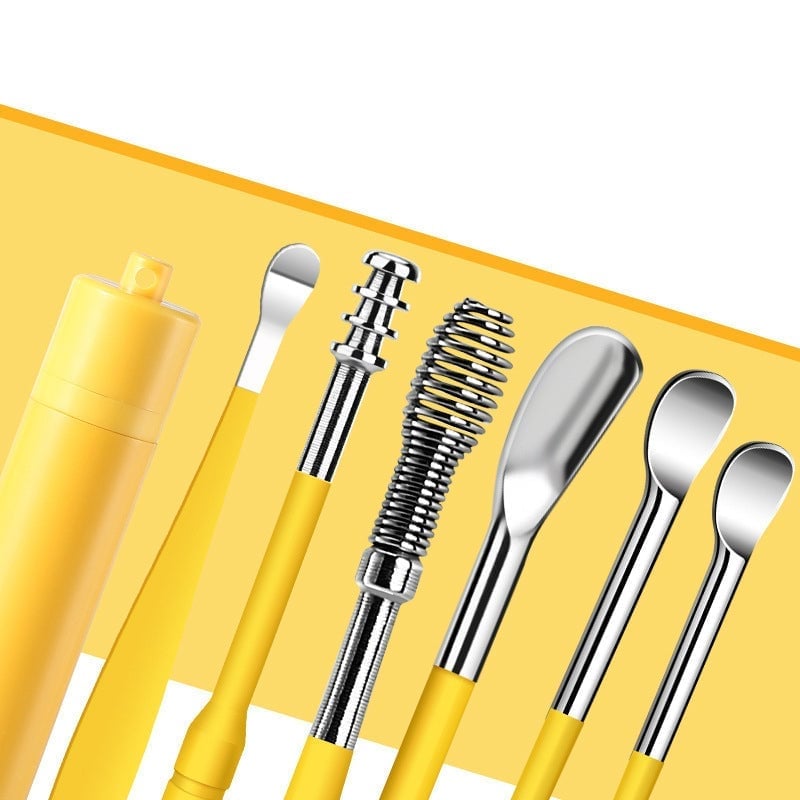 6-teiliges Set mit Spiral-Ohrmassage-Reinigungswerkzeug aus Edelstahl
